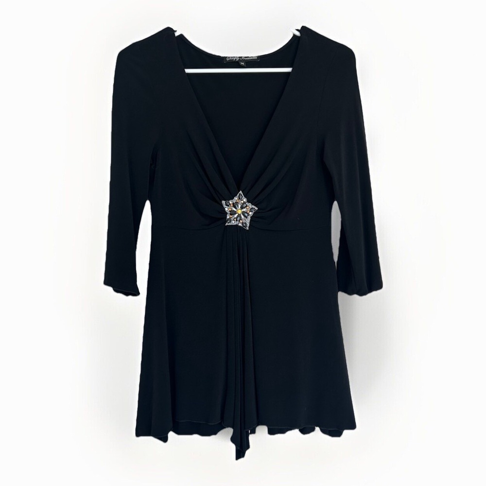 Vintage Y2K Plunge Babydoll Top‎ Star M Black Fairy Grunge Goth Asymmetrical